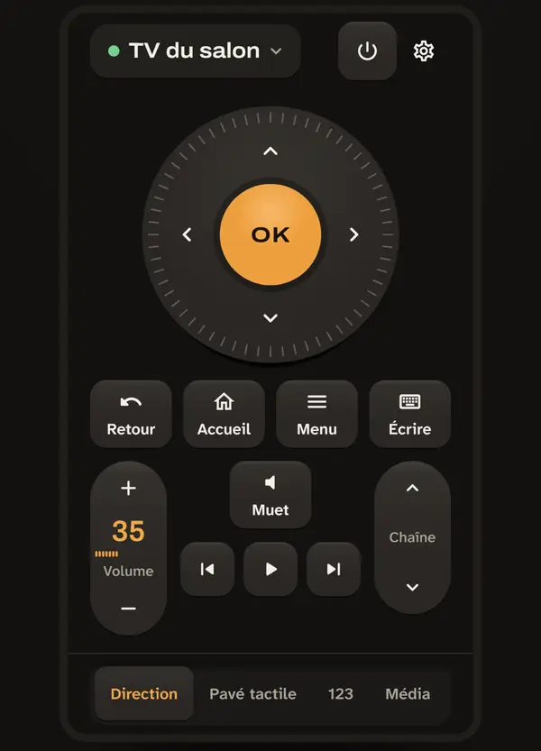 Écran de télécommande Allroom : pavé directionnel avec bouton OK, volume et chaînes